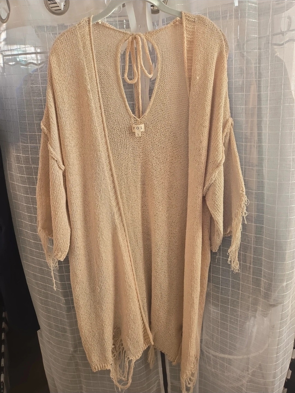 POL Beige Open-Weave Tie-Back Cardigan